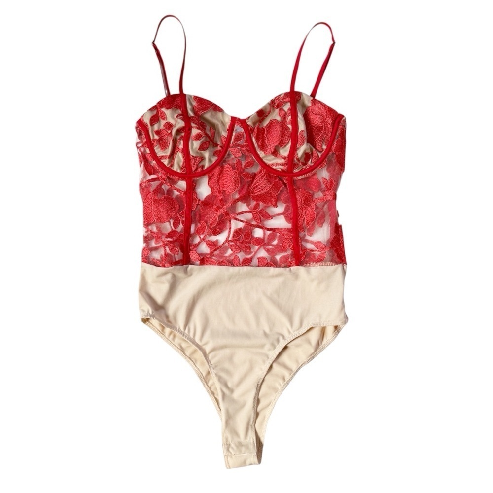 Vintage Charlotte Russe Red Lace Corset Bodysuit